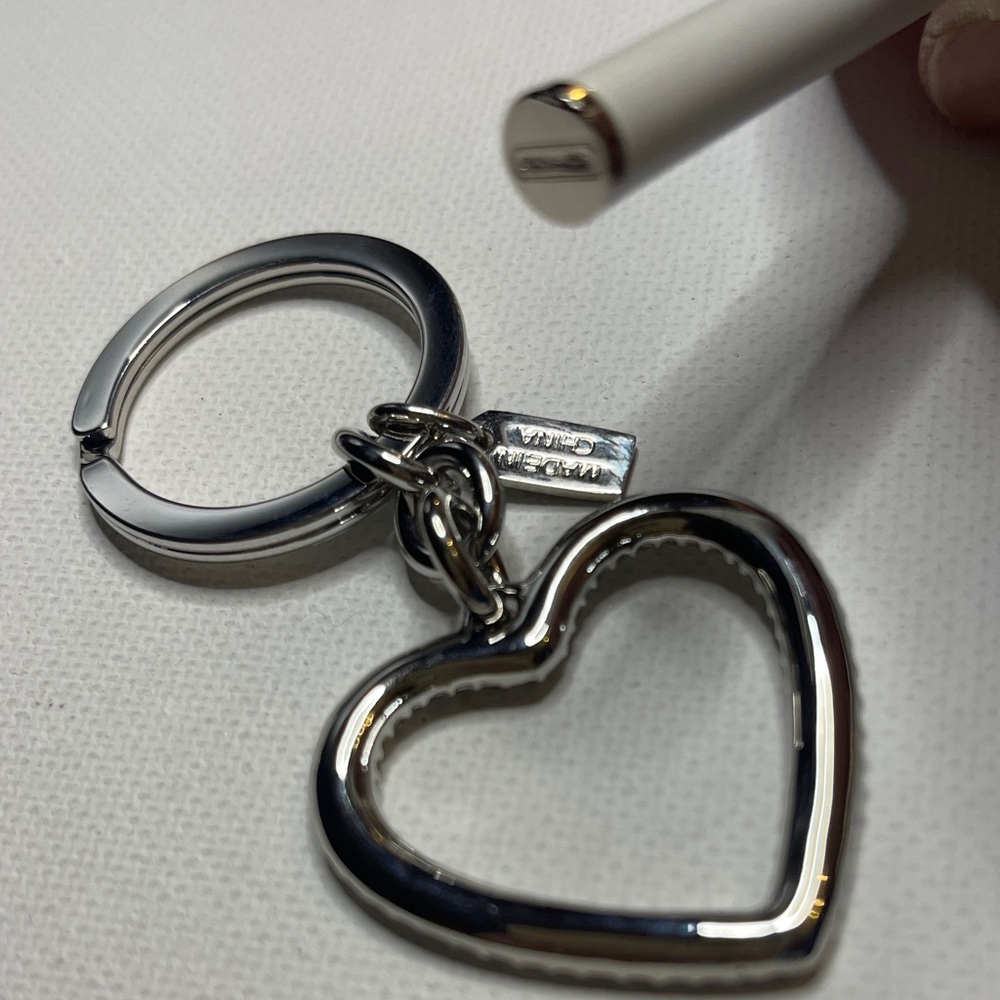 Coach Silver Heart Keychain and White Coach Pen Set - Picture 4 of 8